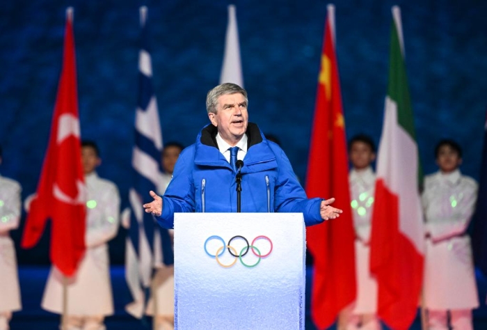 2月20日晚，北京第二十四届冬季奥林匹克运动会闭幕式在国家体育场举行。这是国际奥委会主席巴赫致辞。新华社记者李尕摄